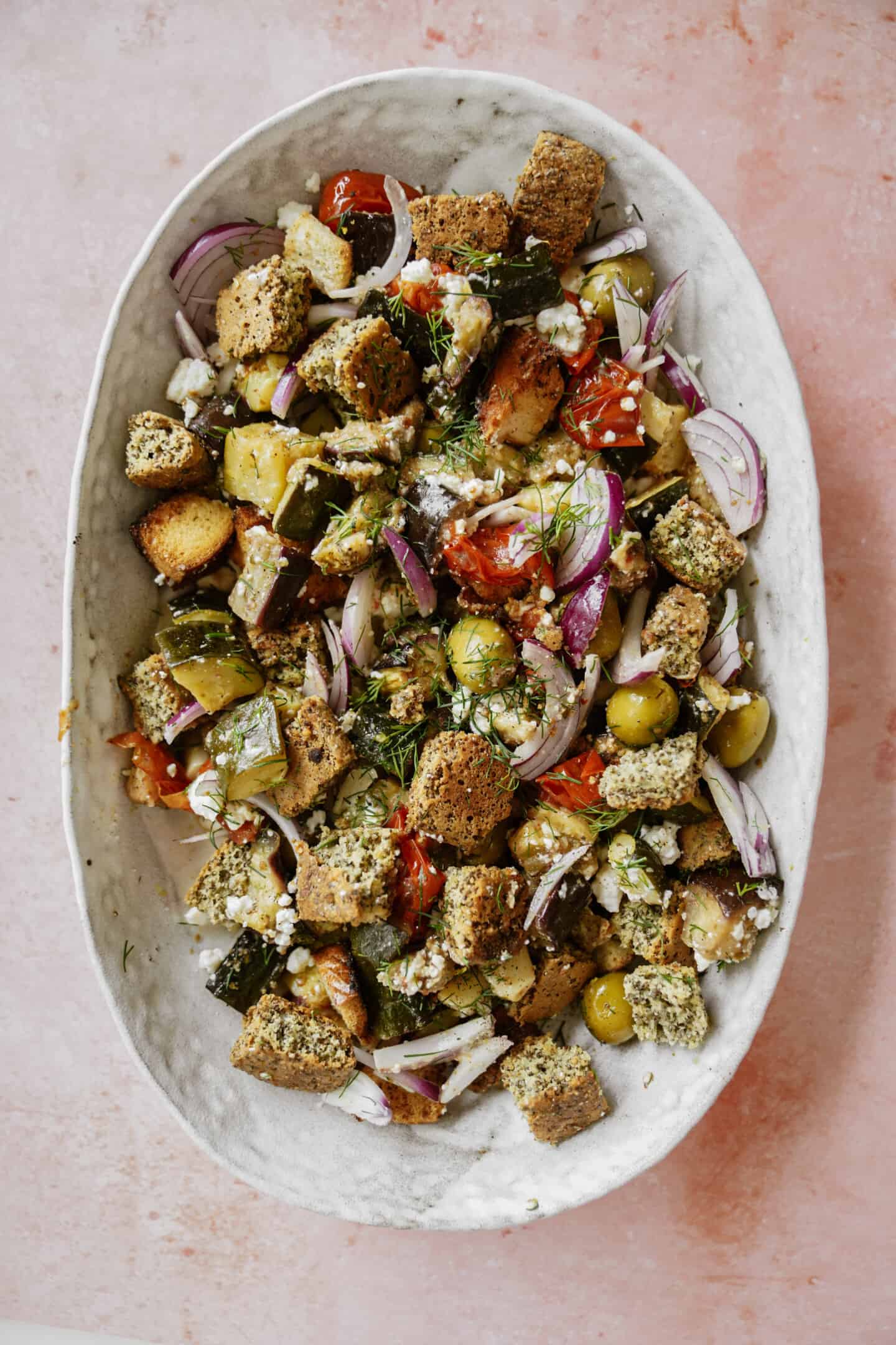 Panzanella salad with homemade croutons