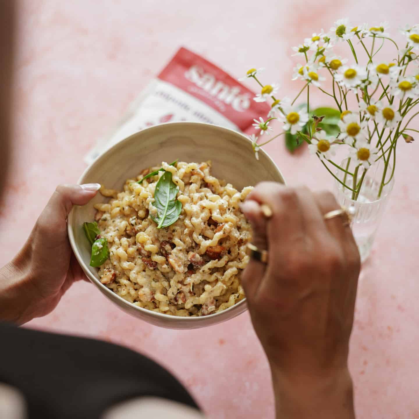 Bowl of lemon garlic pasta