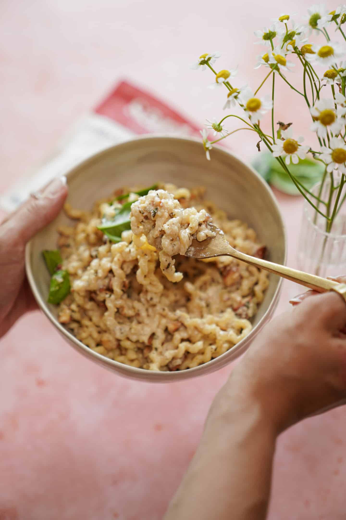 Bowl of lemon garlic pasta