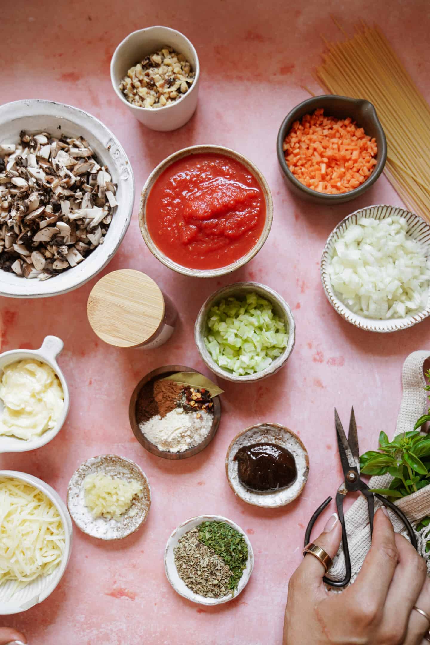 Ingredients for pasta bolognese