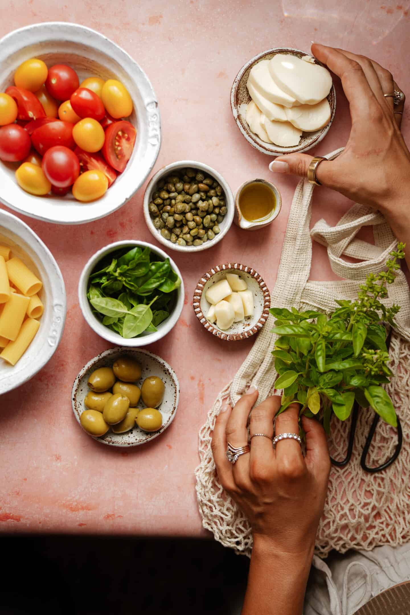 Ingredients for pasta bowl