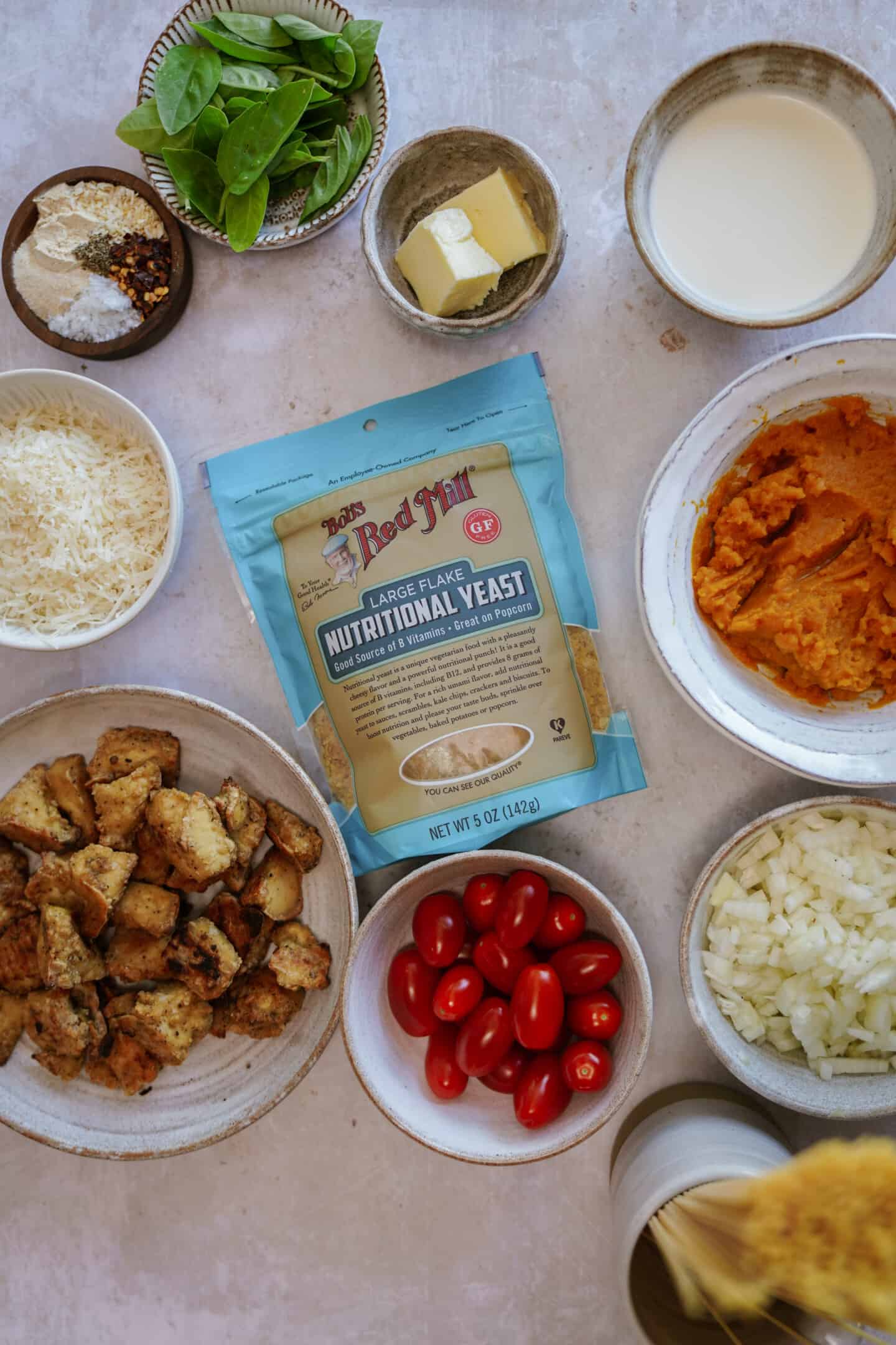 Ingredients for pumpkin pasta on a table