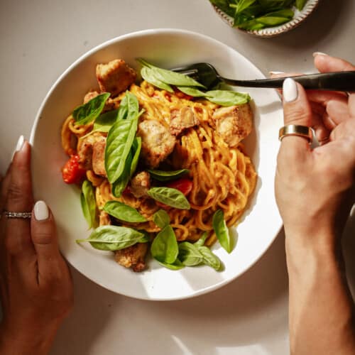 Pumpkin pasta in a bowl