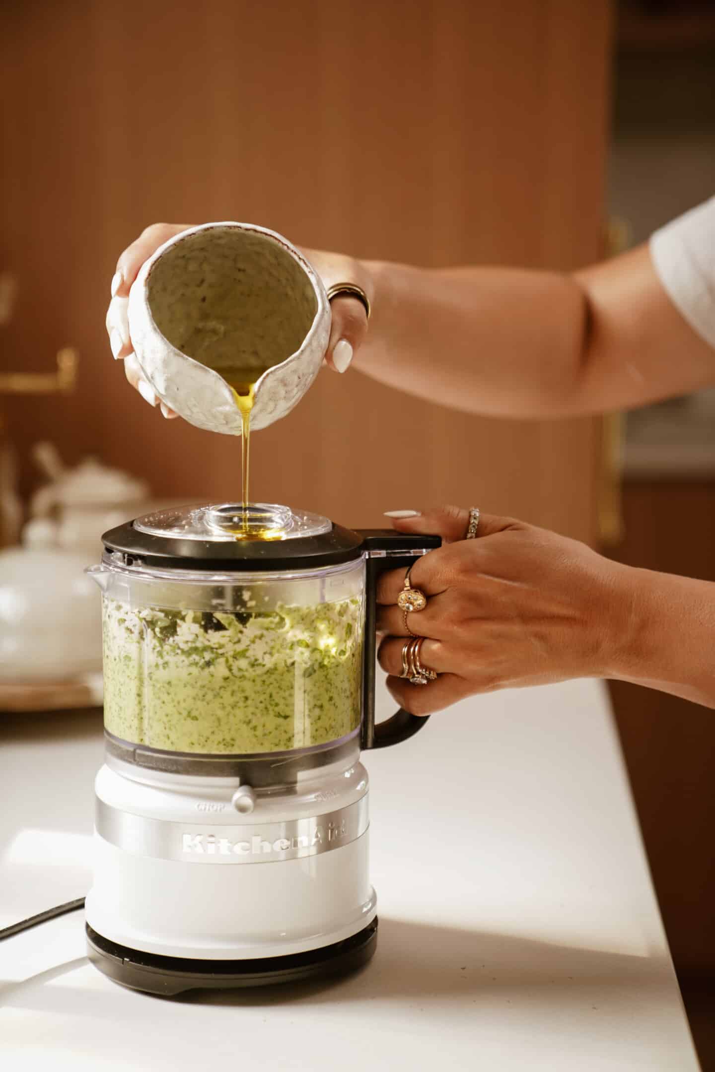 homemade pesto in food processor