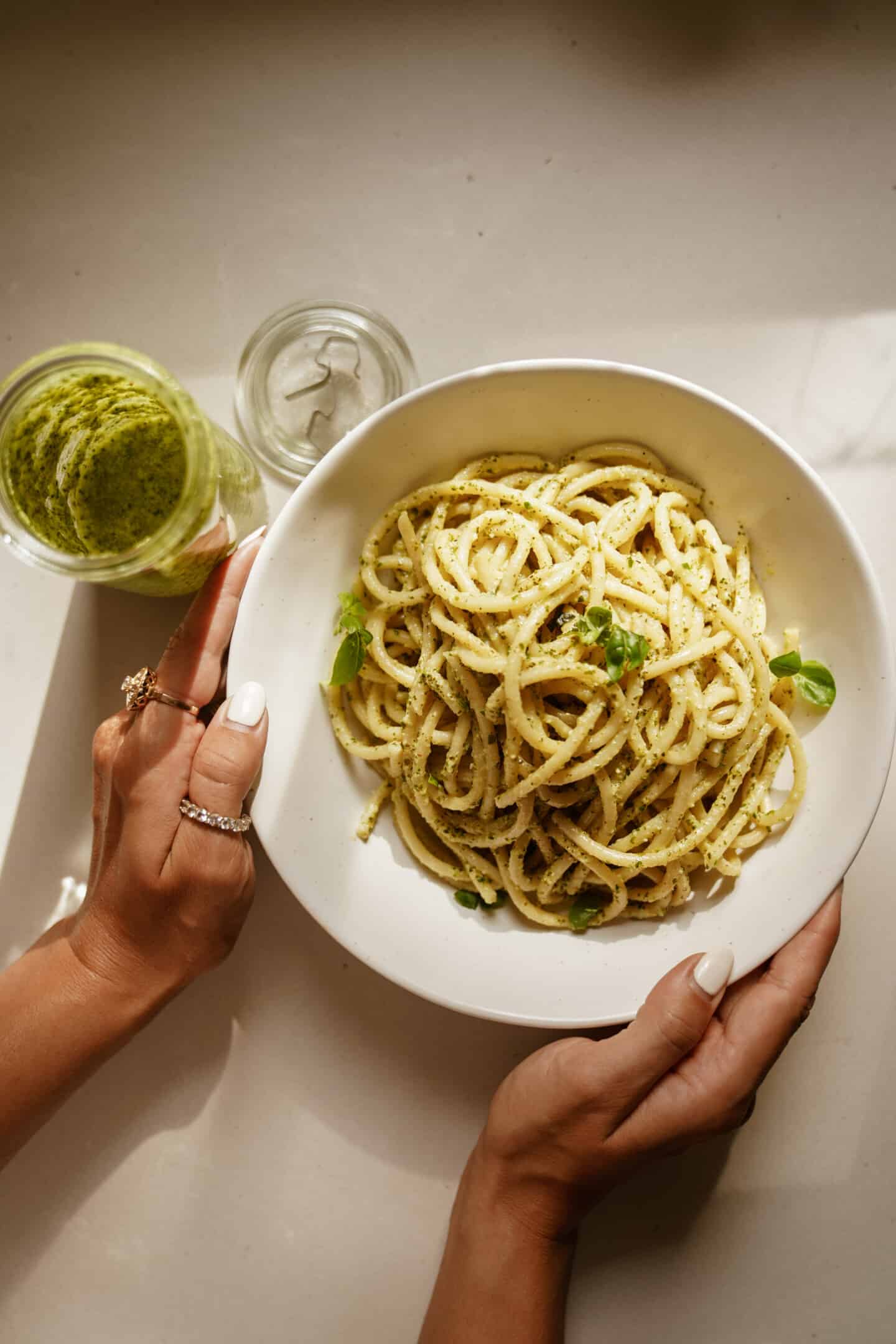 Homemade Pesto with Bucatini