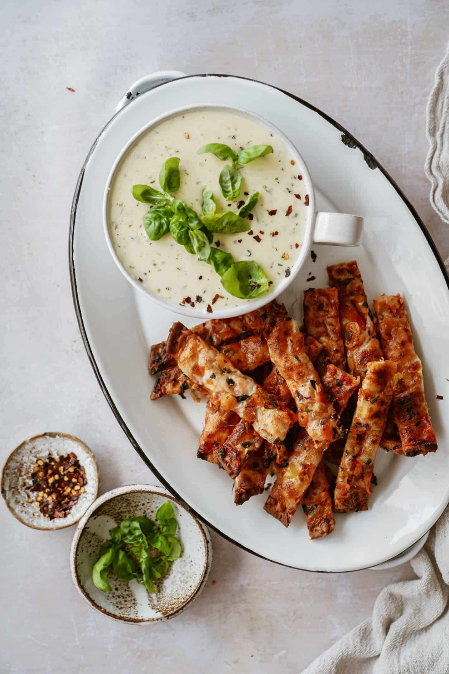 Cream cheese dip with pizza sticks