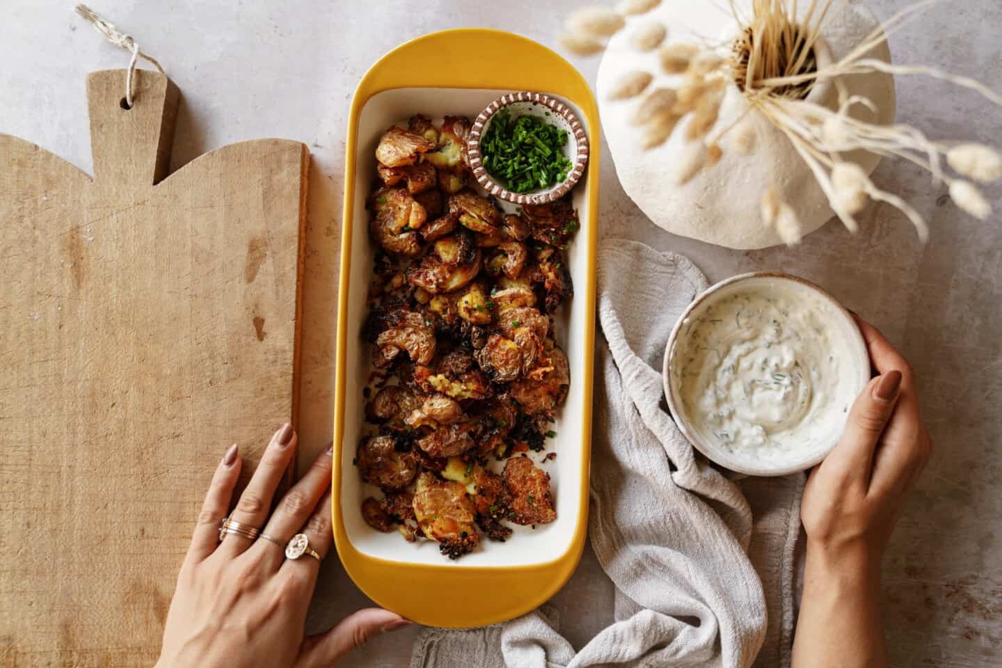 Crispy potatoes on a platter