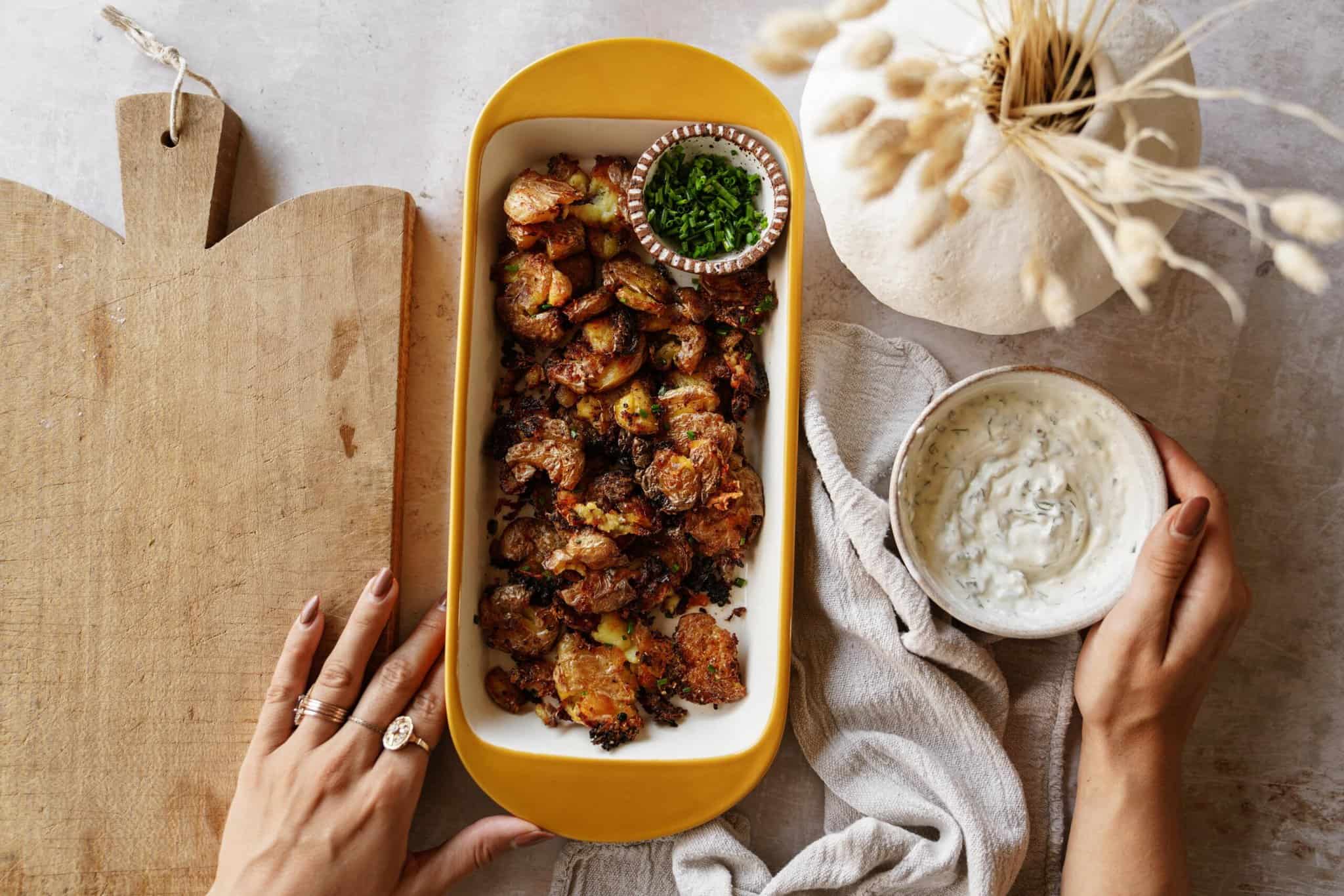 Crispy potatoes on a platter