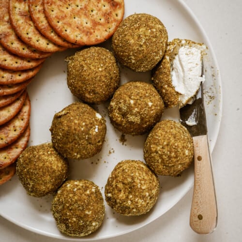 Labneh cheese balls on serving plate