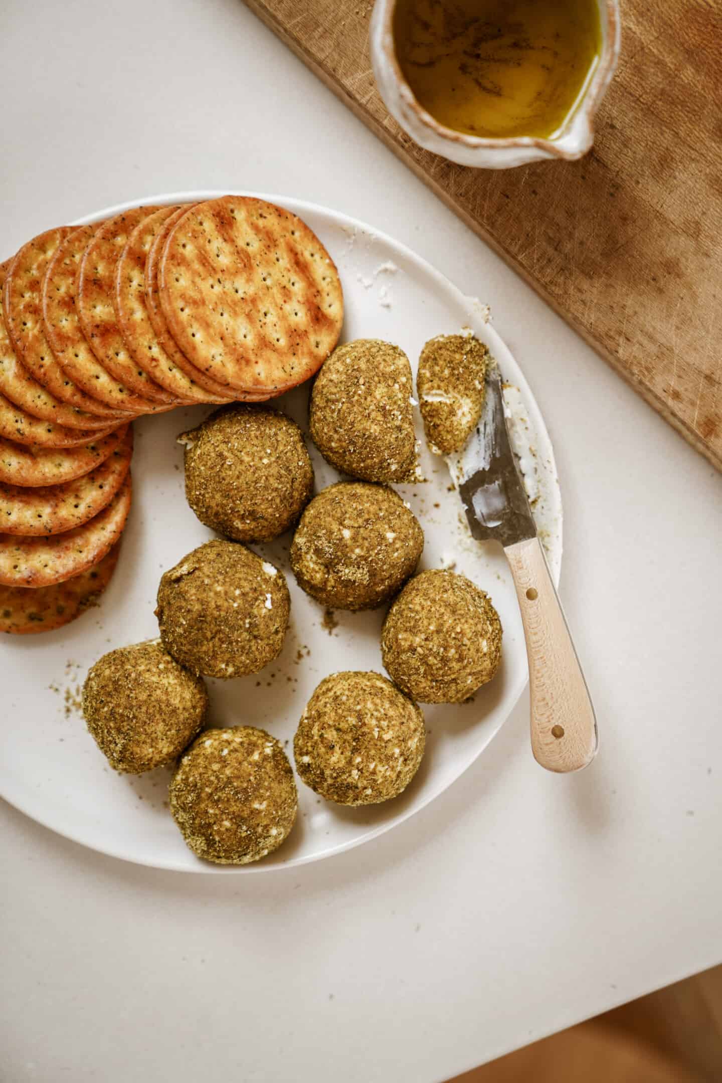 Labneh cheese balls on a plate