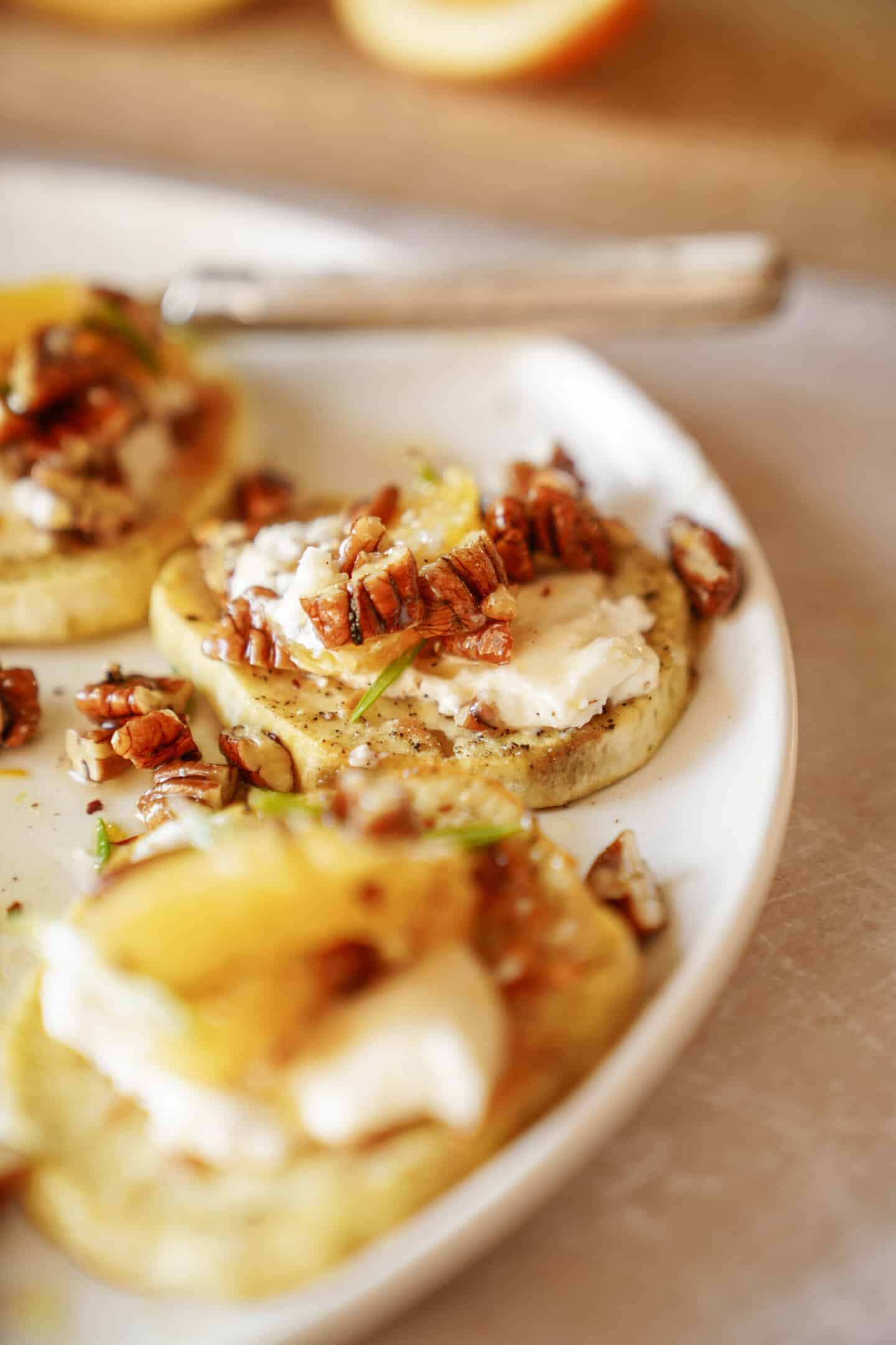 Close up of sweet potato toast on white plate