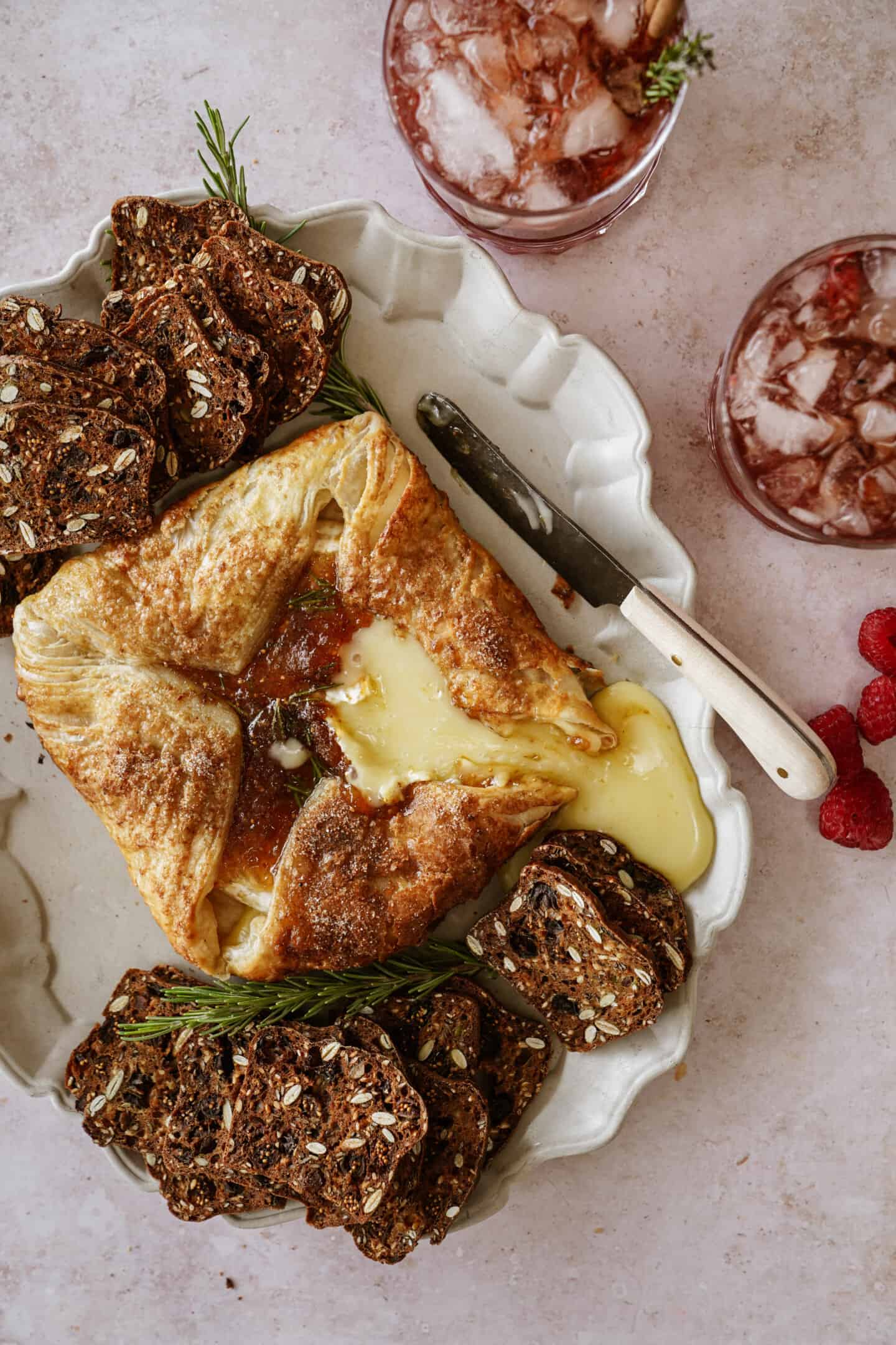 Baked brie on a serving platter