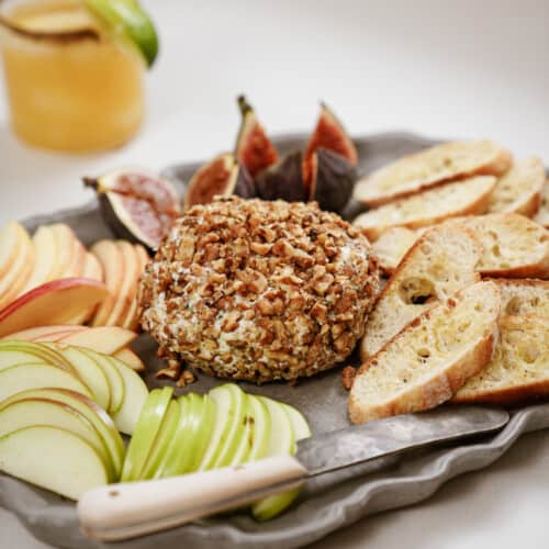 Cheese ball recipe on a serving platter