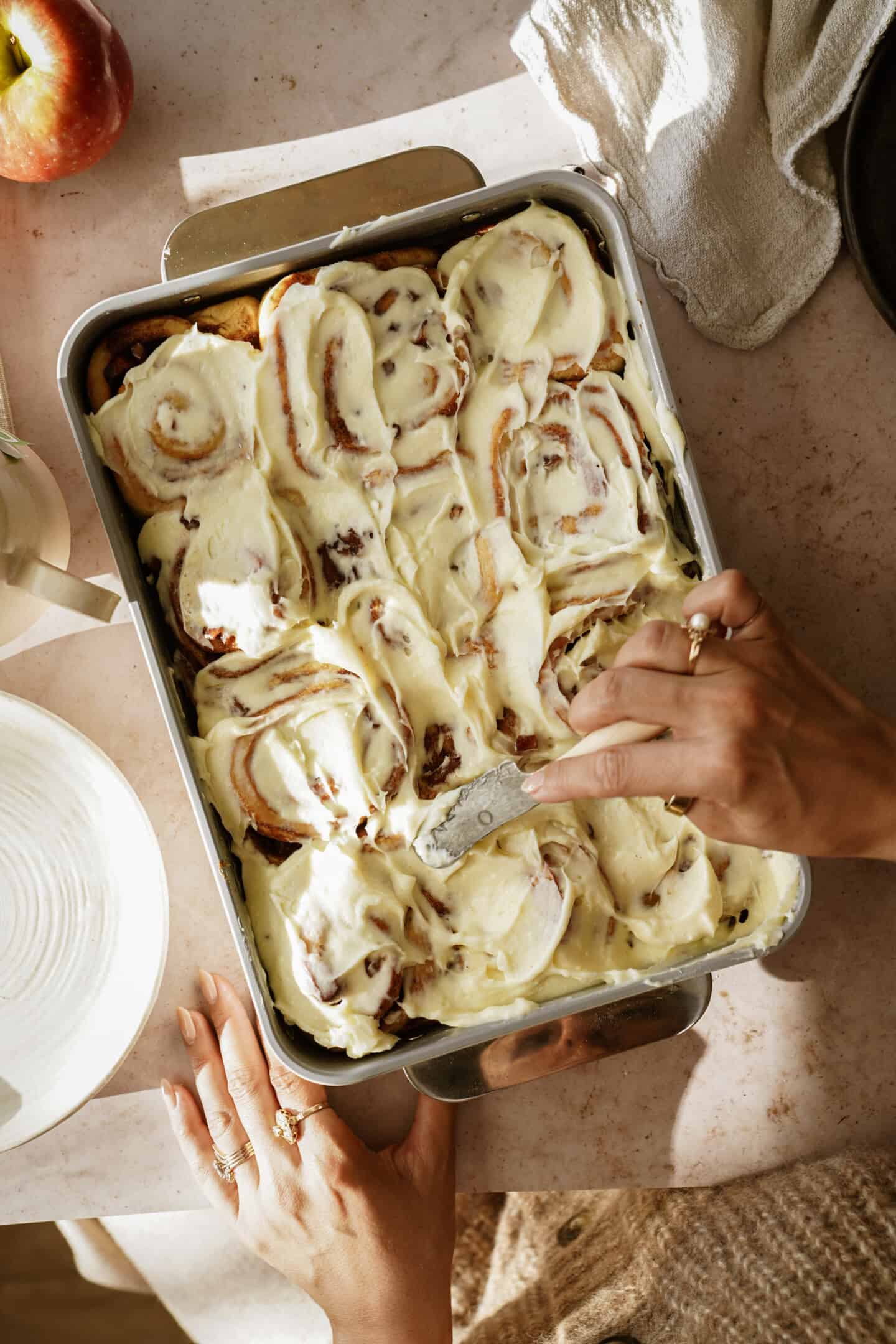 Cinnamon roll recipe in a baking dish