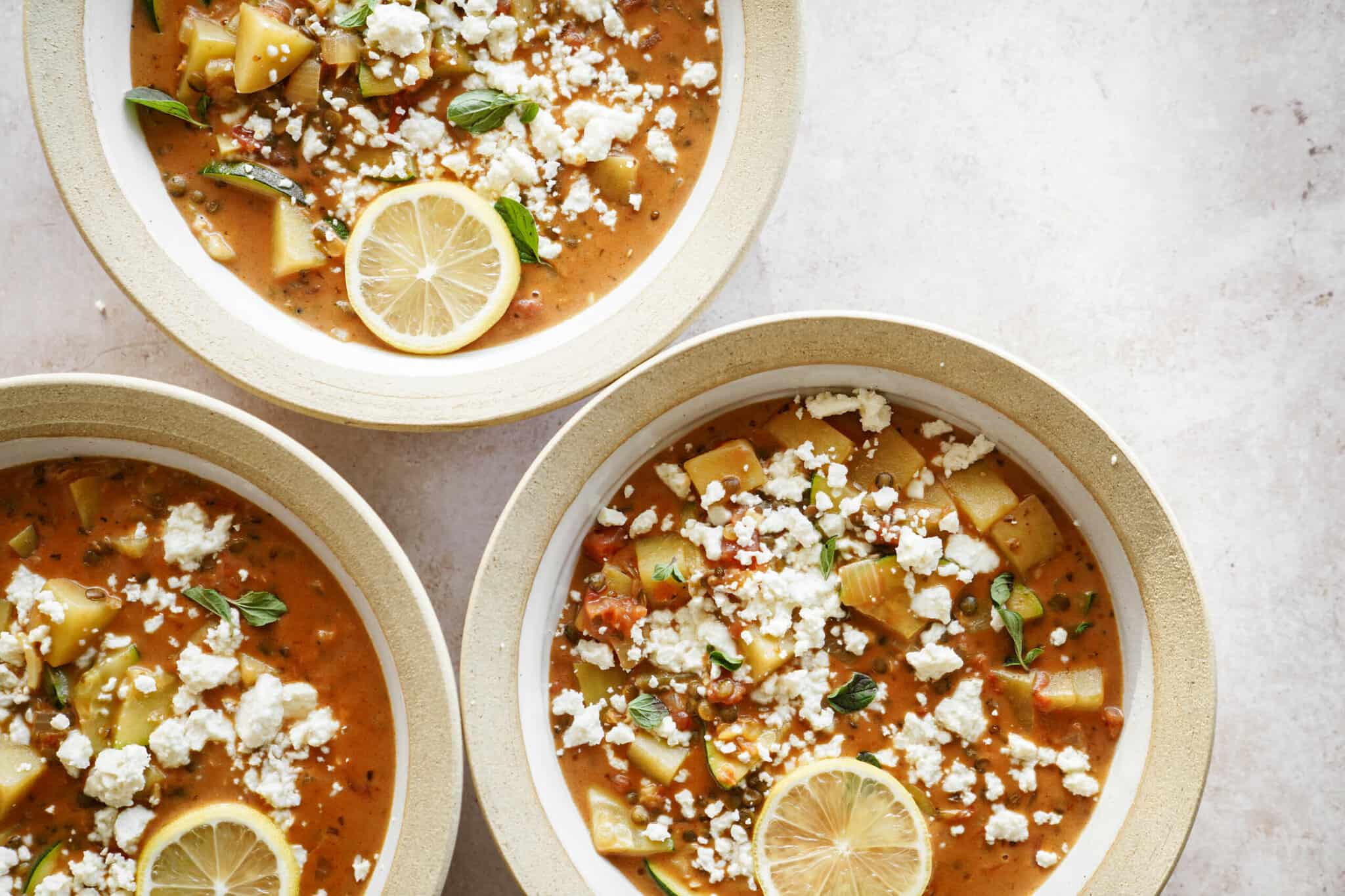 Bowls of creamy potato soup