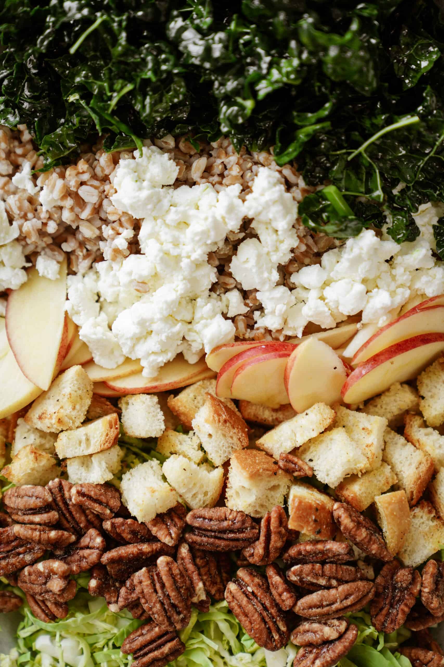 Close-up of winter chopped salad with dressing recipe on top