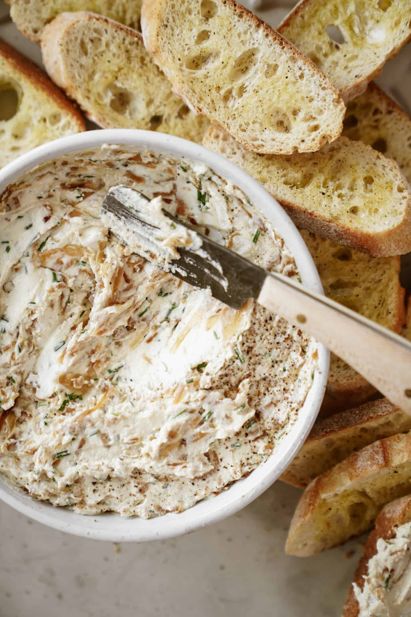 French onion dip in a bowl 