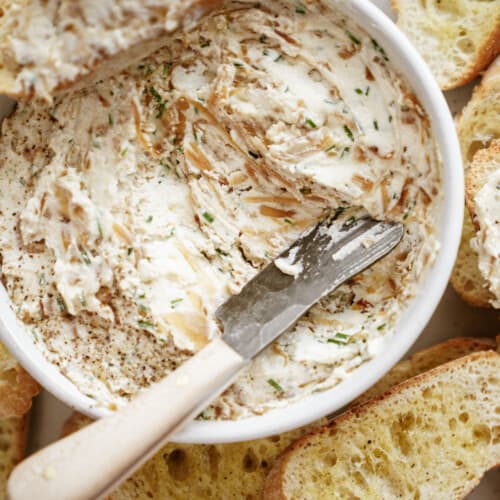 French onion dip on a serving platter