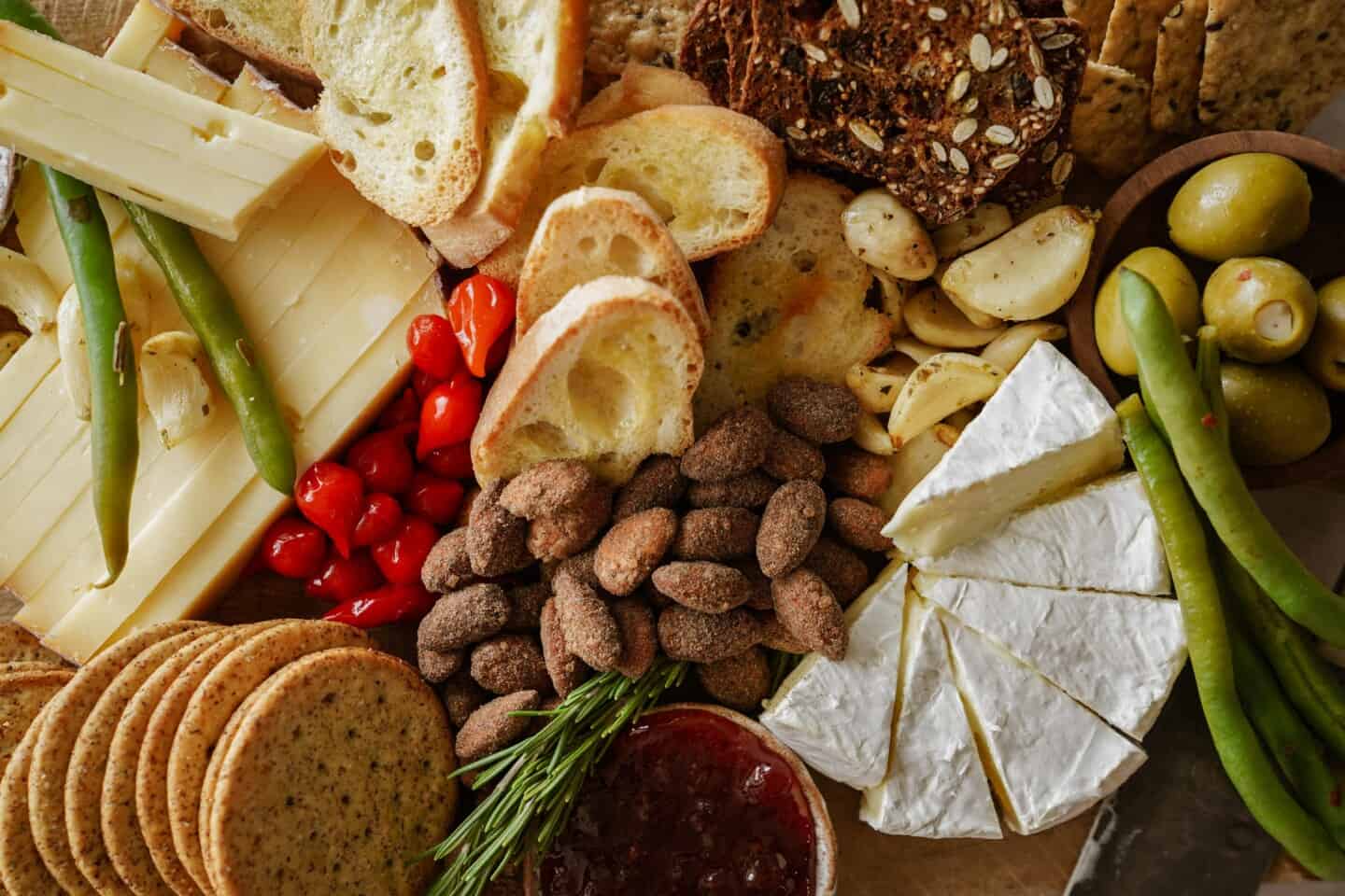 Closeup of holiday cheeseboard