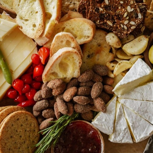 Closeup of holiday cheeseboard