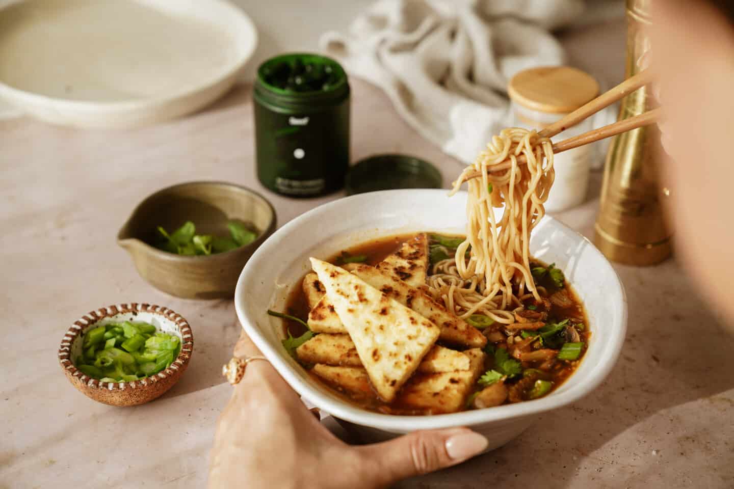 Kimchi ramen in a bowl