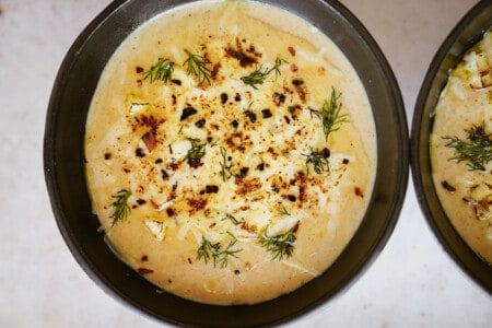 Roasted Potato Soup with Apple and Cheddar