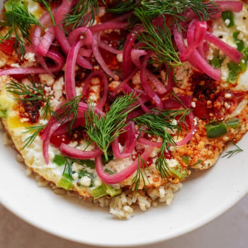 Close-up of a breakfast skillet