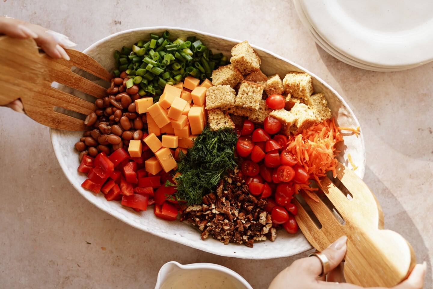 Cornbread salad in a big bowl