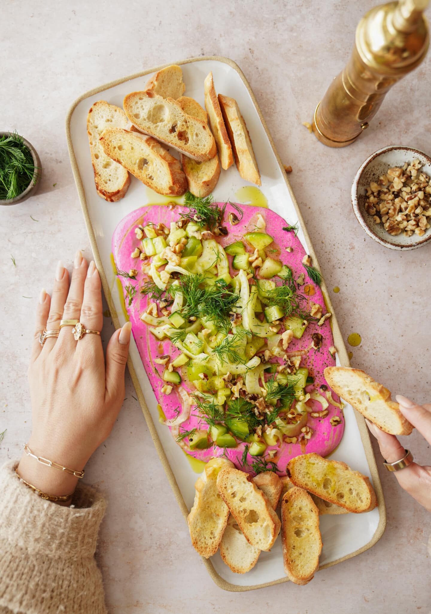 Serving platter with beet dip