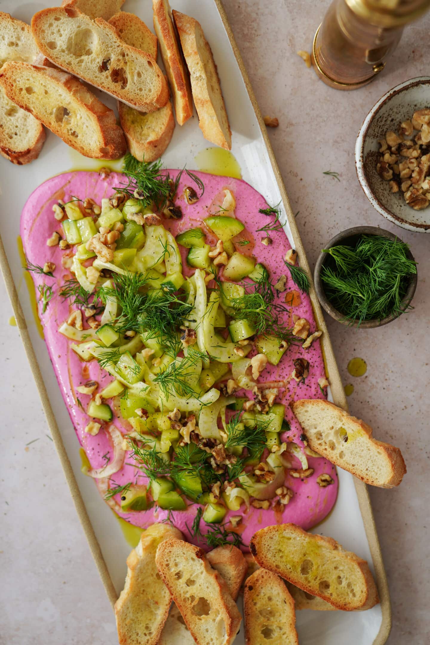 Beet dip on a serving platter