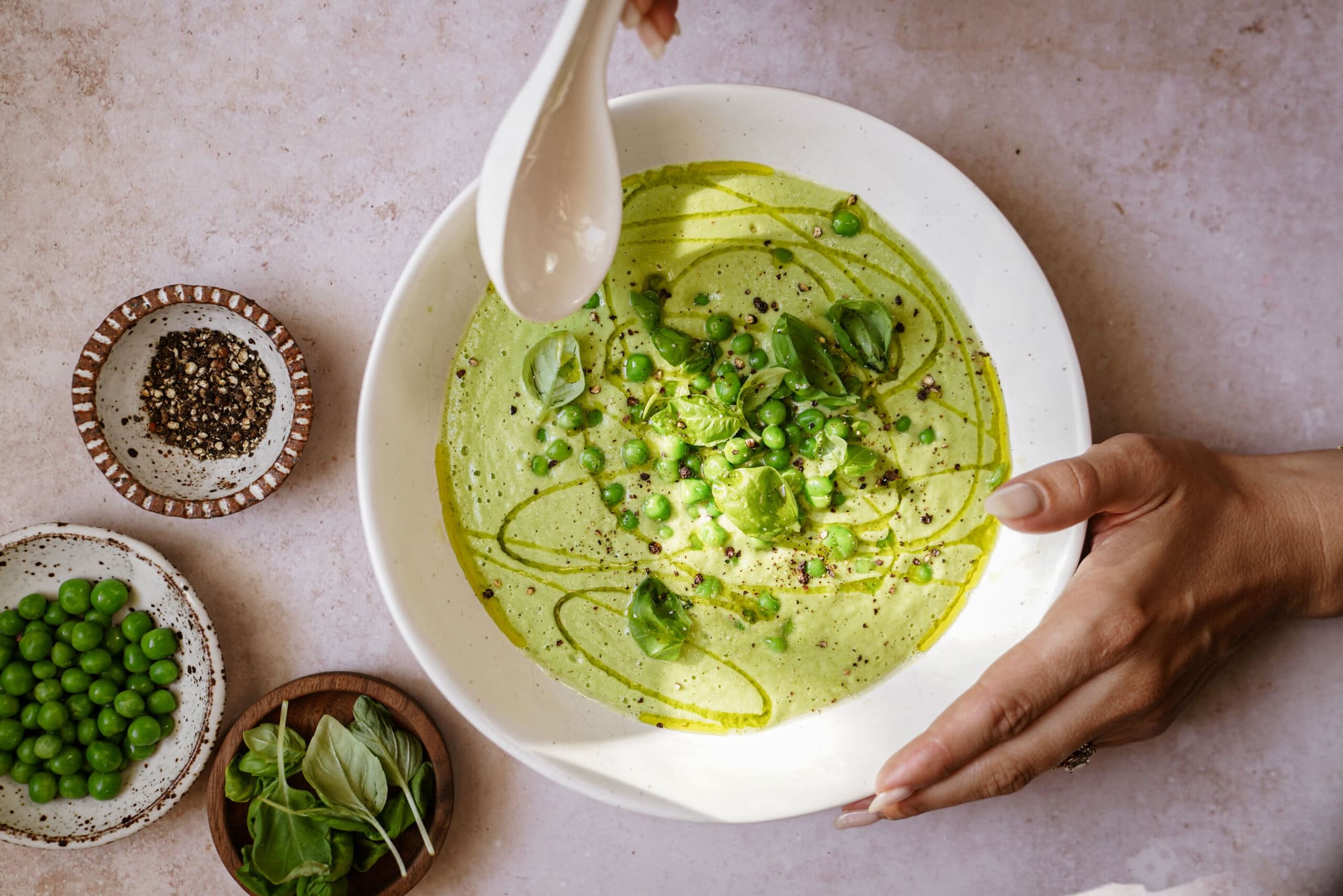 Cucumber gazpacho in a bowl