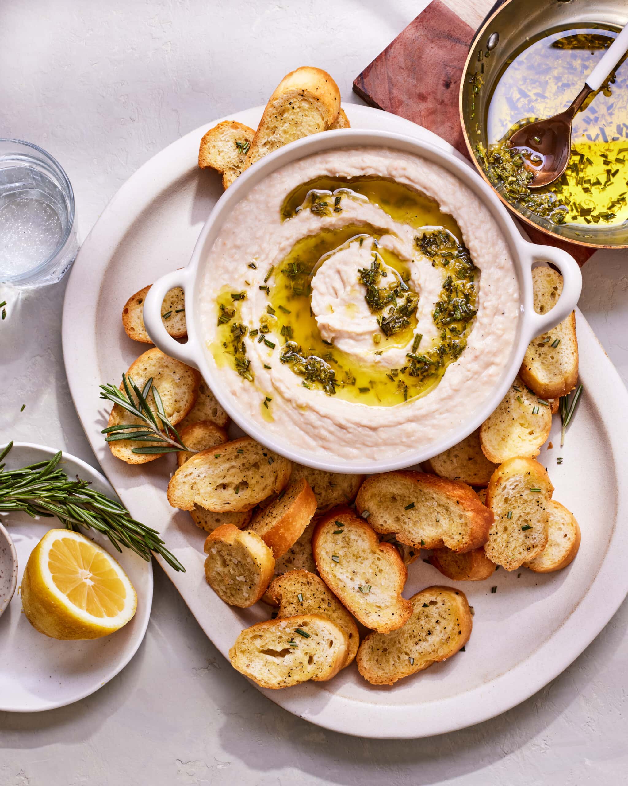 Vegan creamy white bean dip on platter