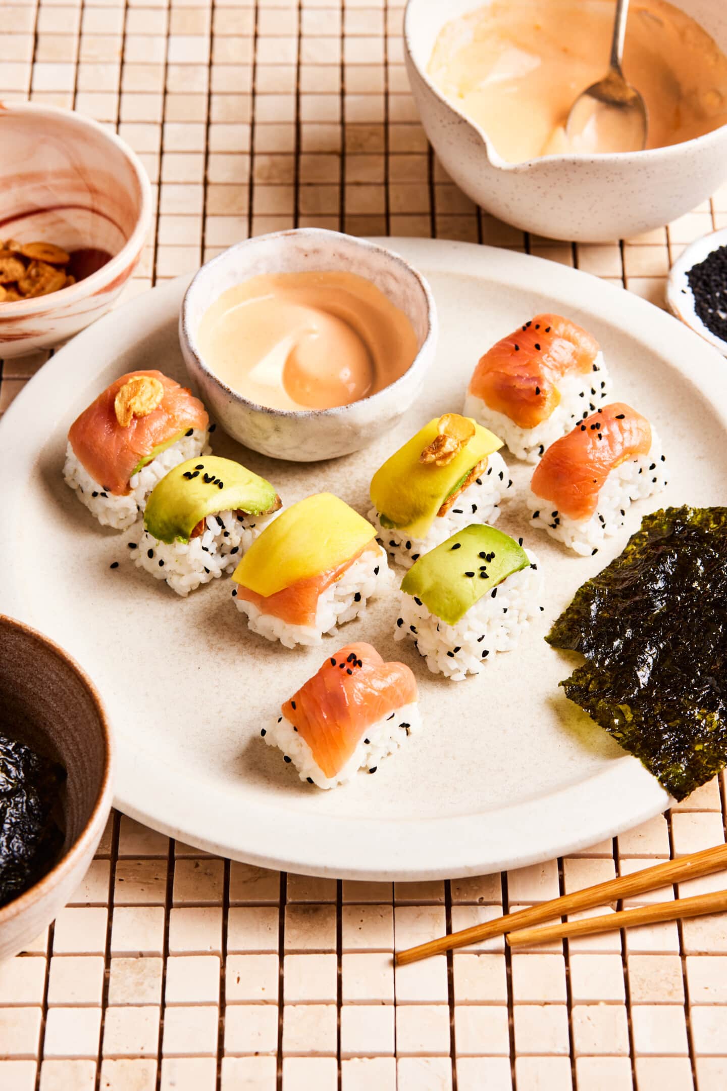 Homemade sushi in an ice cube tray