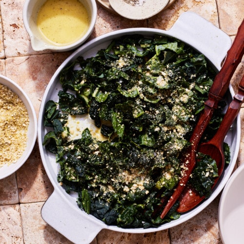 Kale salad recipe in a. big serving dish