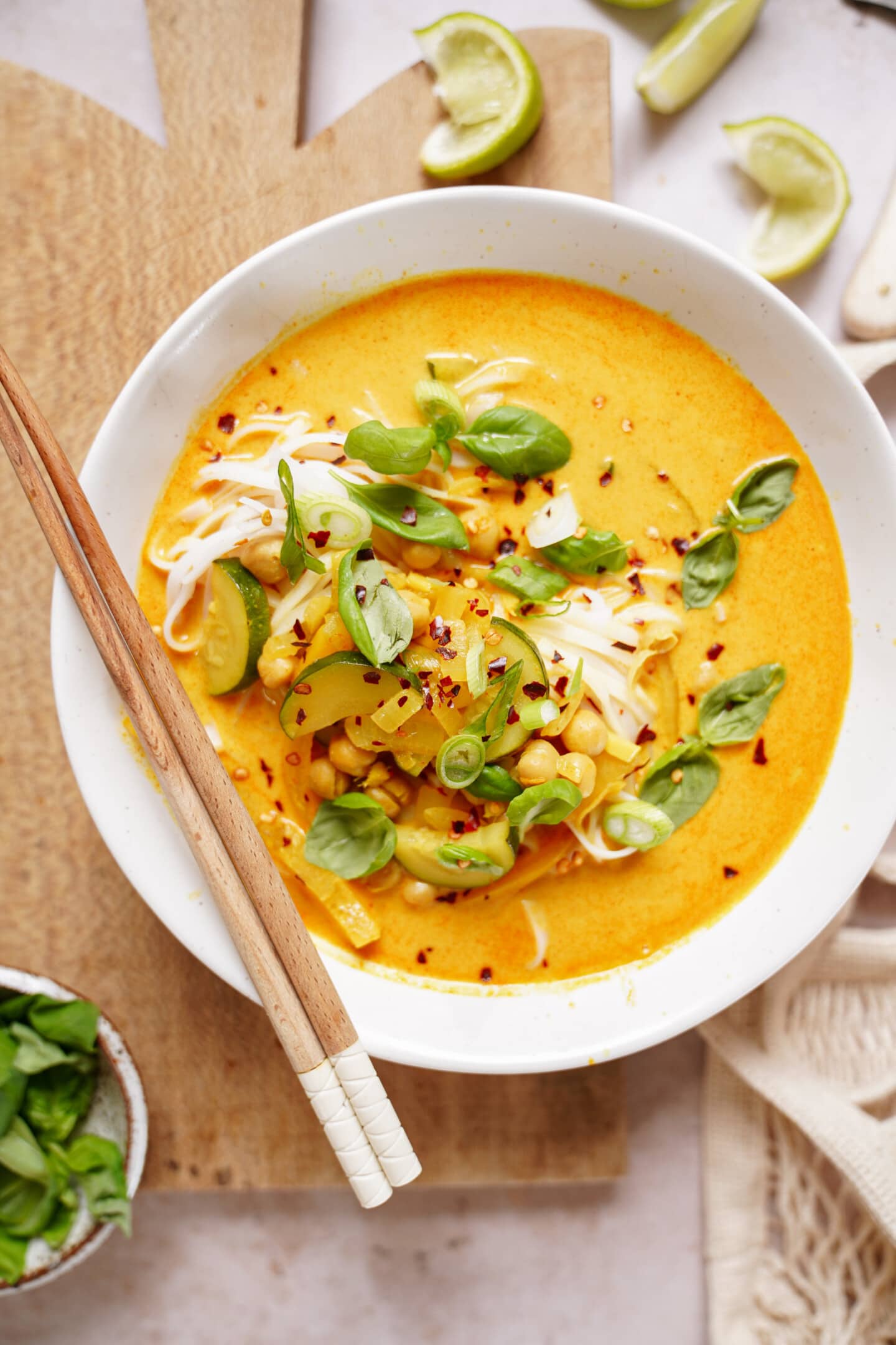 Thai noodle soup in a bowl