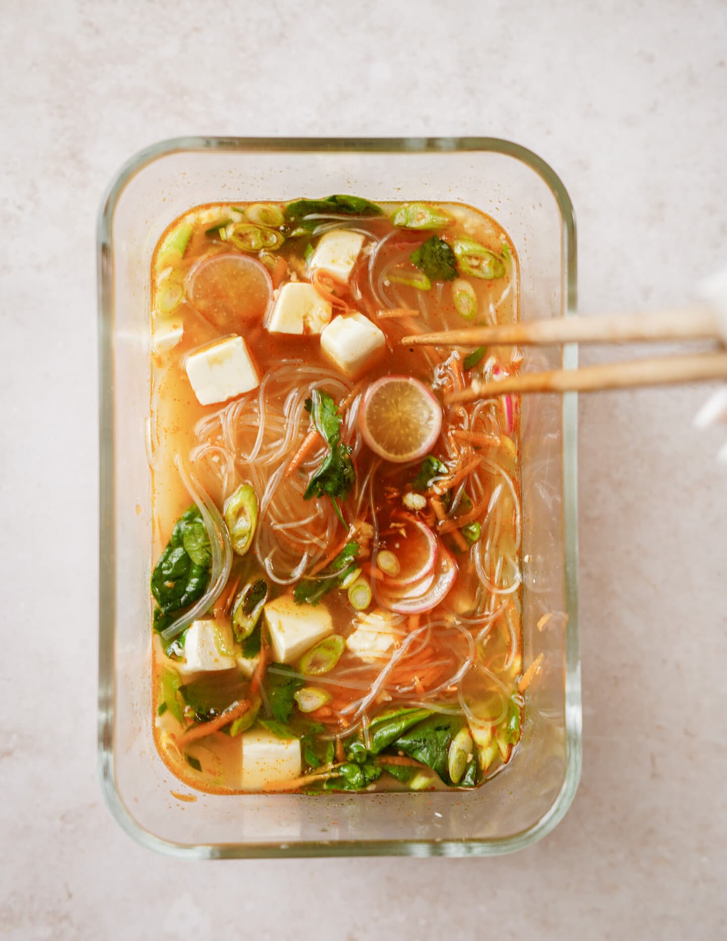 Cup noodles in a glass container