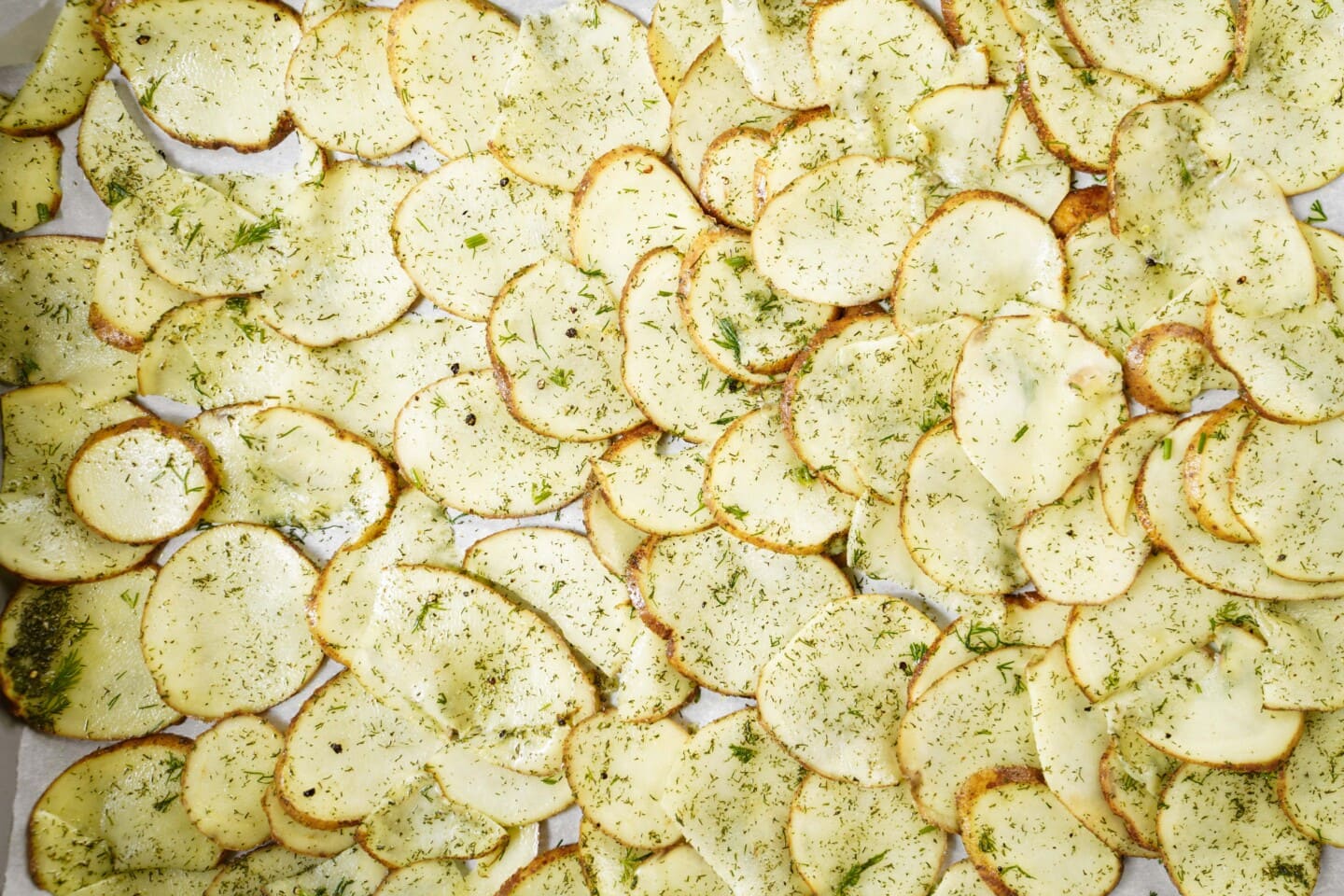 Homemade potato chips on a tray