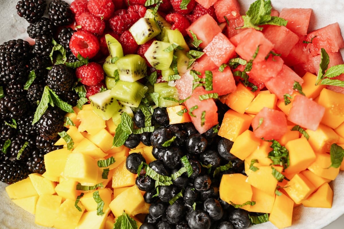 close up of fresh fruit salad