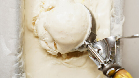 No Churn Vanilla Ice Cream with Pink Salt Olive Oil