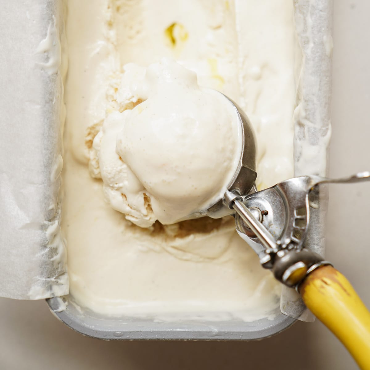 No churn vanilla ice cream with a ice cream scoop