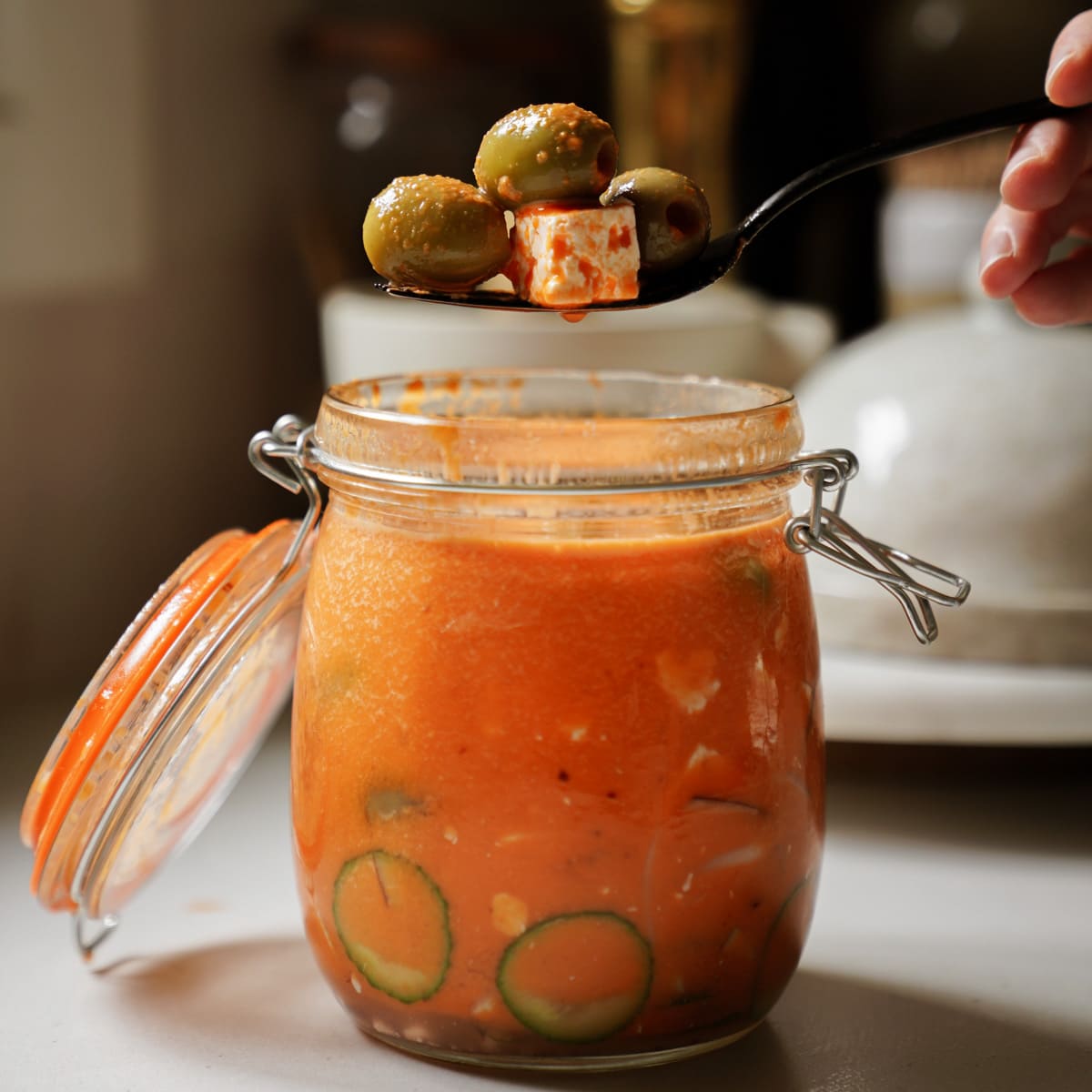 Jar of food on counter