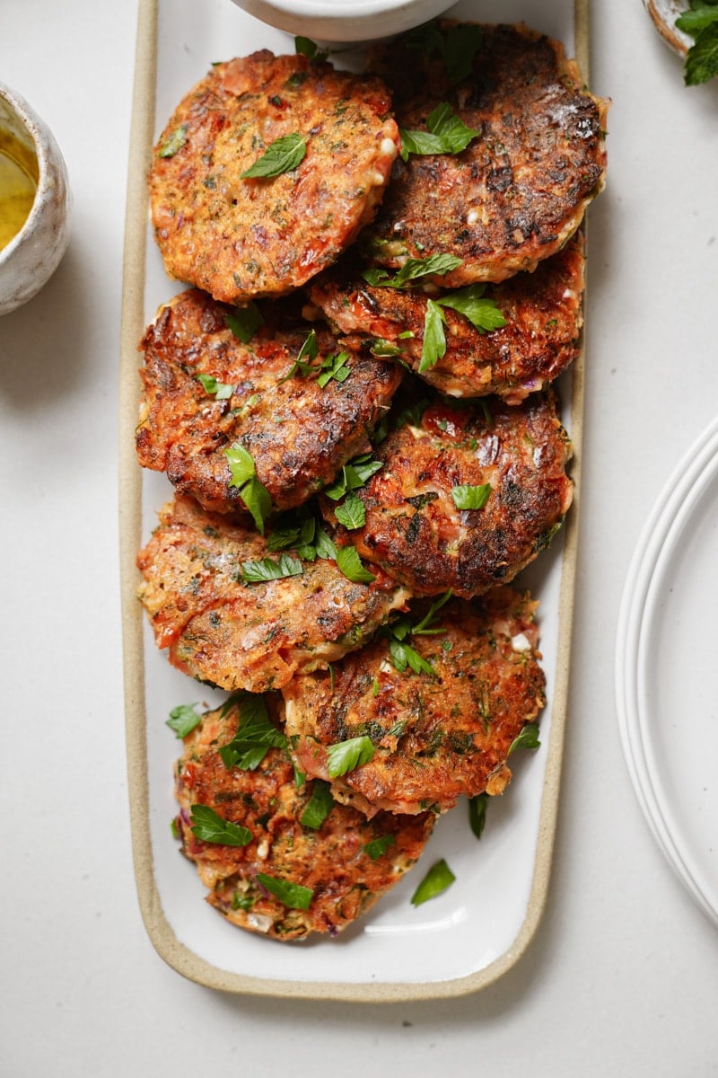 Tomato fritters on a serving tray