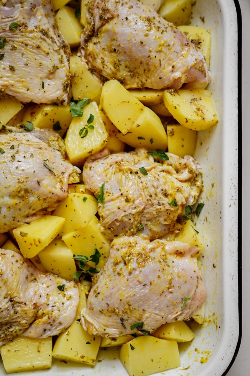 Greek chicken in a casserole dish