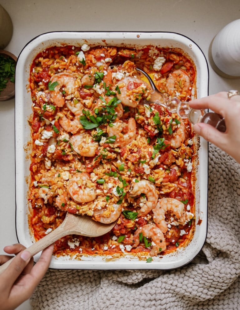 Greek Shrimp and Orzo Pasta Bake