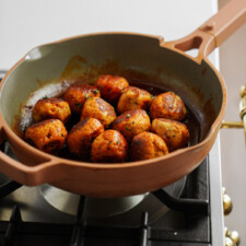 Firecracker meatballs in a pan