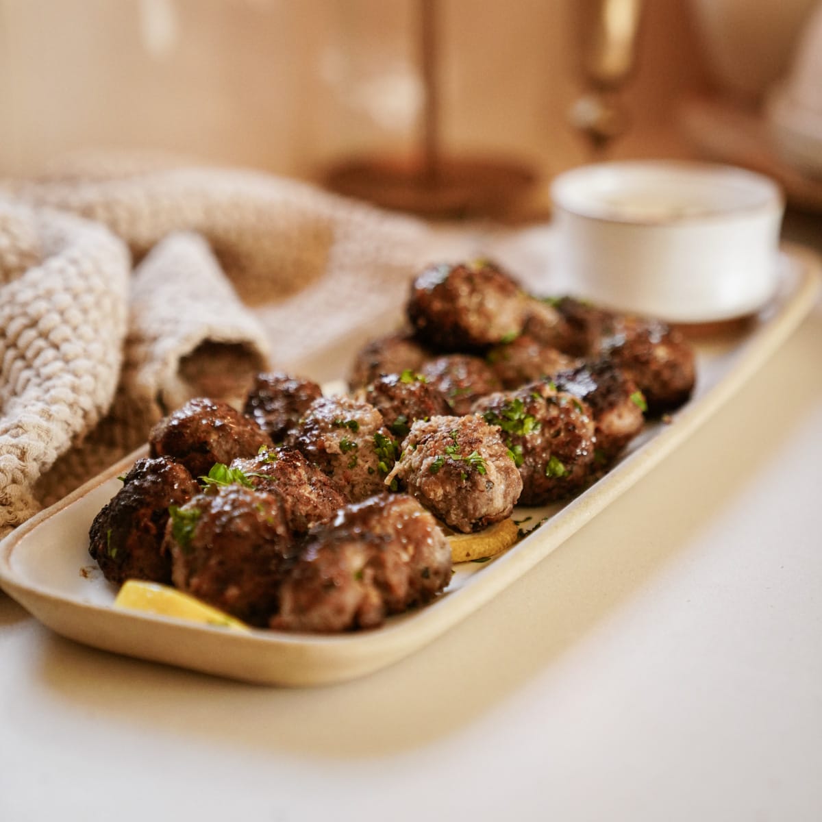 Greek meatball recipe on a serving platter