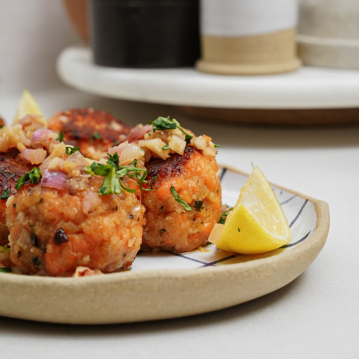 Salmon balls on a plate