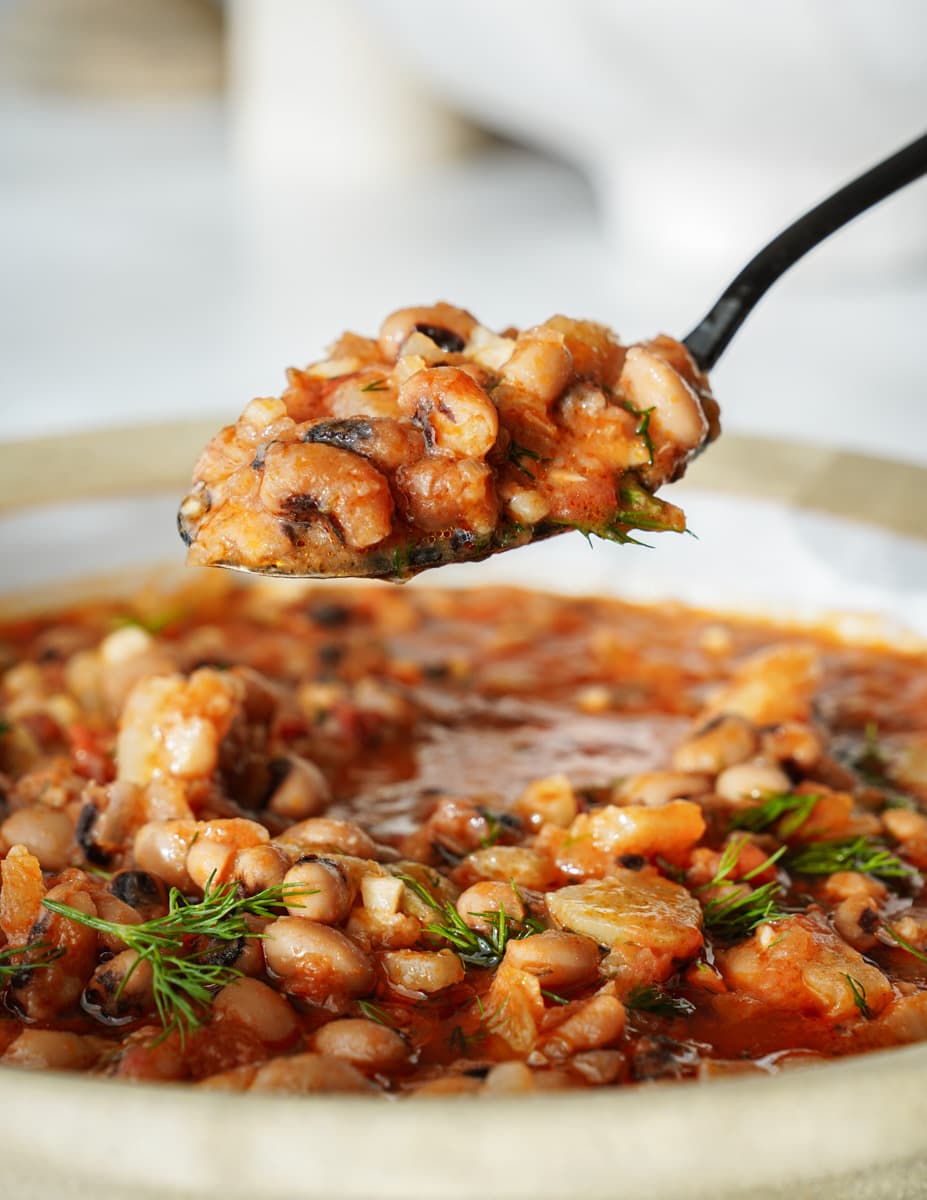 Close up of black eyed pea soup