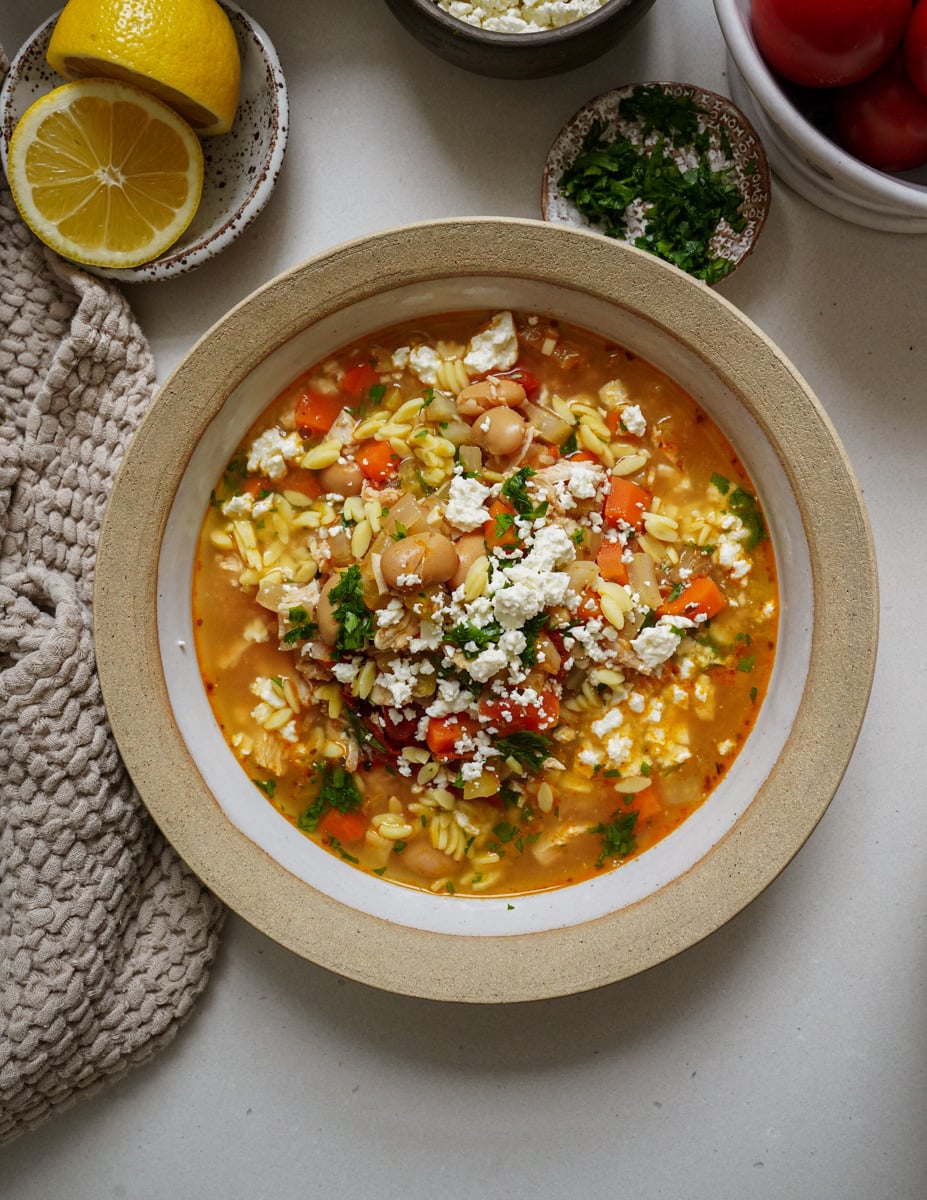 Chicken and vegetable soup in a bowl