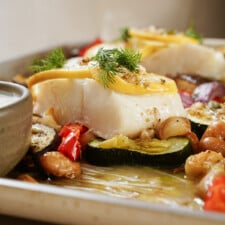 Baked cod on a dish